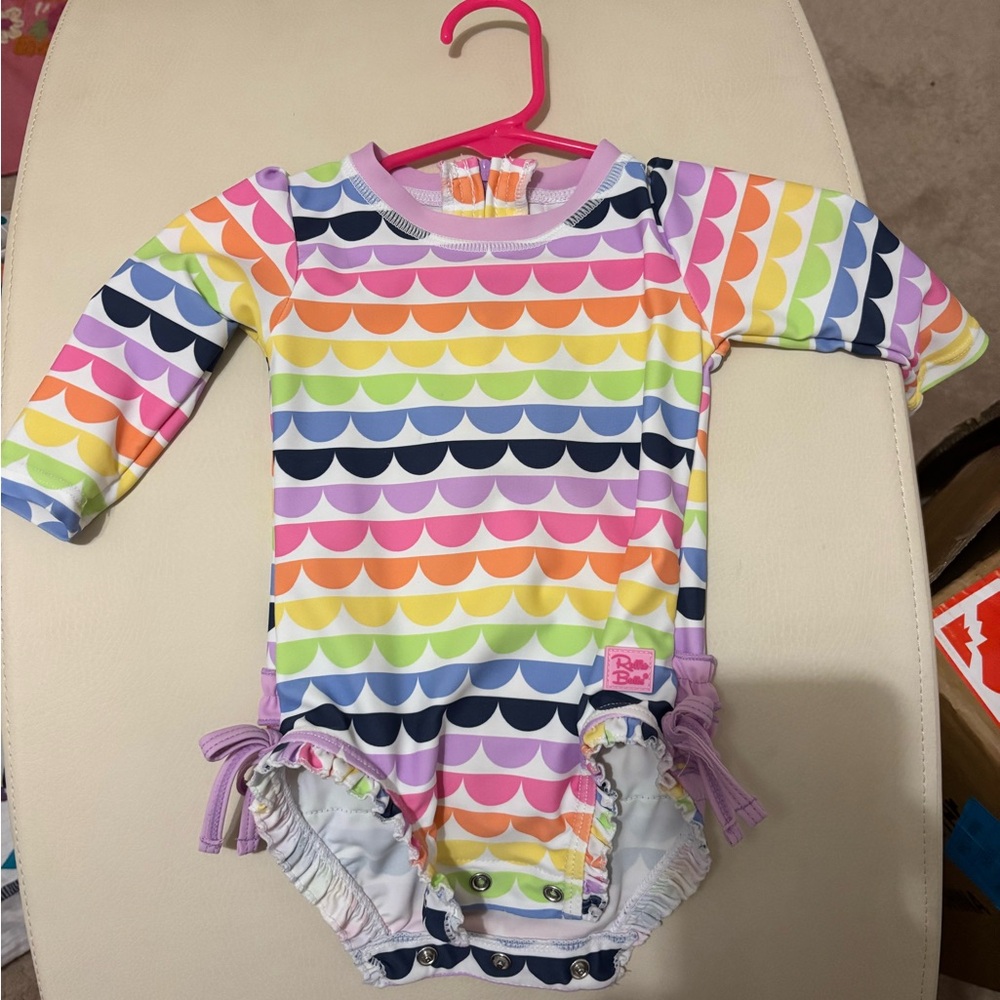 Ruffle Butts Rainbow Scallop Kids Swim One Piece